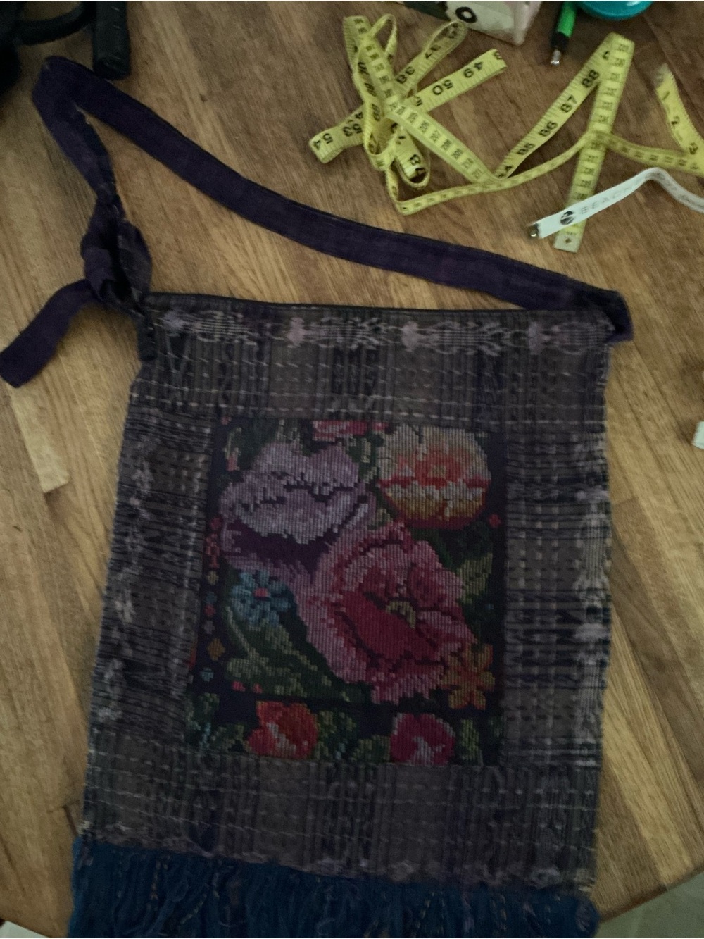 Bohemian Floral Tapestry Crossbody Bag in Purple